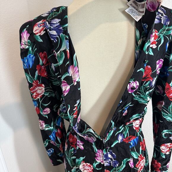 VTG Maggy London Jeannene Booher 100% Silk Floral Black Dress Size 10 Bloomcore - Picture 13 of 15